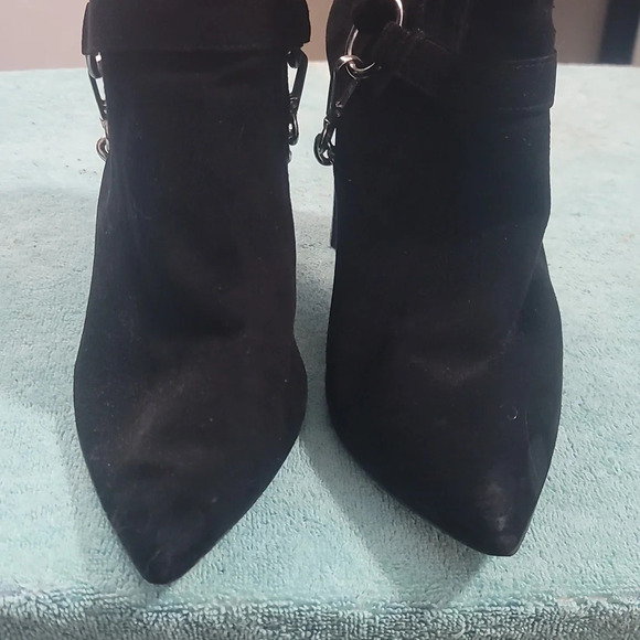 Asos design black suede silver Fallon heeled ankle boots sz 10 - Picture 2 of 7